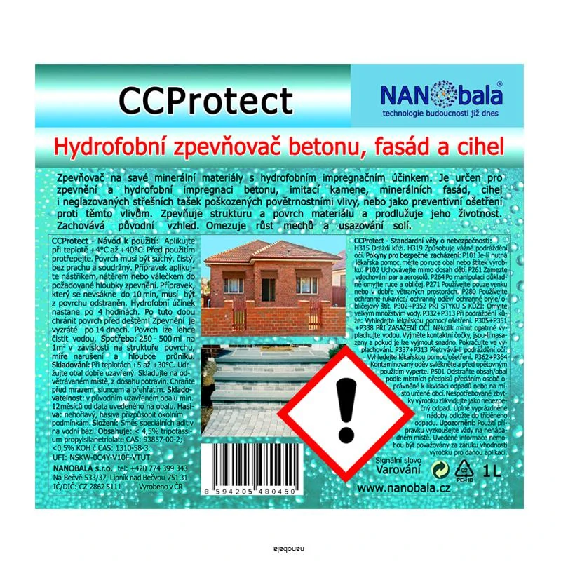 Zpevňovač na beton, keramiku, fasády - hydrofobní CCProtect 1L